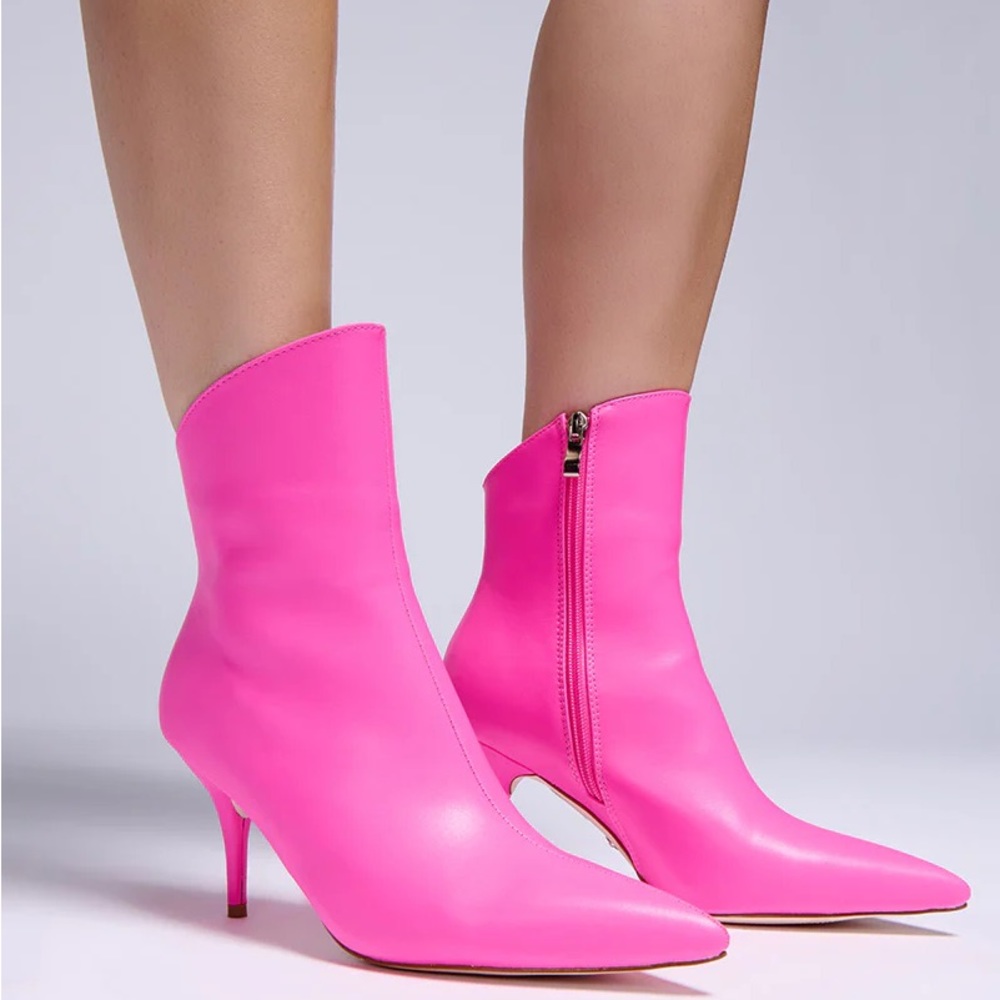 AZALEA WANG Pink Vibrant Vegan Leather Ankle Boots